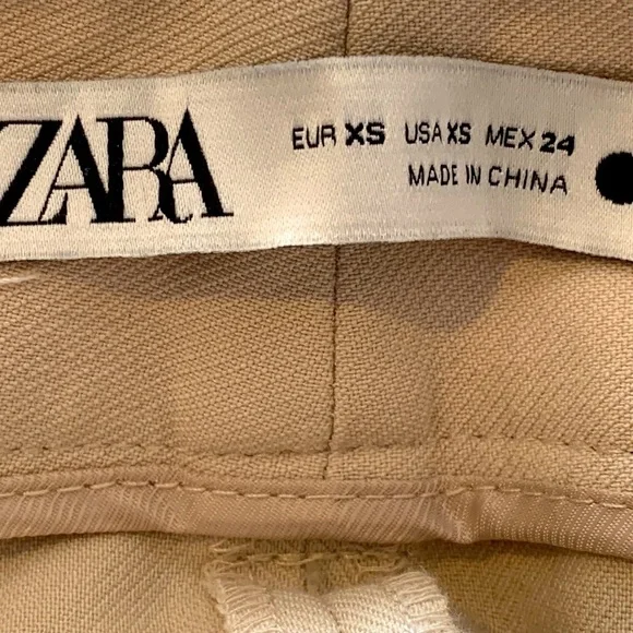 Zara High Waisted Wide Leg Stitch Pleat Pants Cream XS - Picture 9 of 10